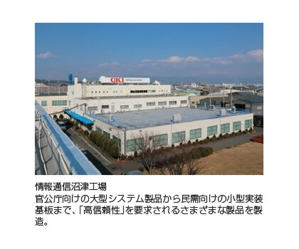 情報通信沼津工場　官公庁向けの大型システム製品から民需向けの小型実装基板まで、「高信頼性」を要求されるさまざまな製品を製造。