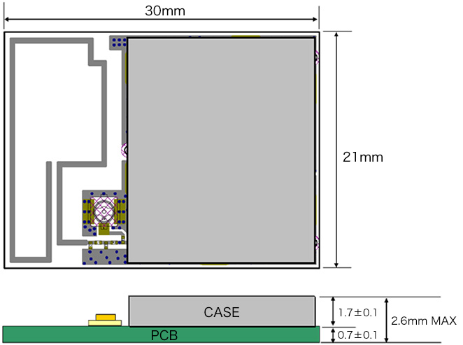 SmartHop SR無線モジュール（本体）外形図