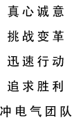 真心诚意／挑战变革／迅速行动／追求胜利／冲电气团队