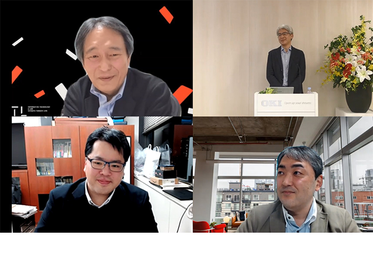 パネルディスカッション「~GENZAI & MIRAI~」の様子 中央大学 国際情報学部 小向教授(左上)イノベーション推進センター 竹内TM(右上)中央大学理工学部 大草准教授 (左下)東京大学大学院 工学系研究科 藤井准教授(右下)の写真