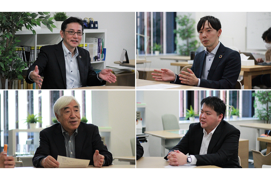 OKI前野IPCセンター長(左上)、AI技術研究開発部 山本研究員(右上)、中央大学 理工学部 鎌倉教授(左下)、大草准教授(右下)の写真
