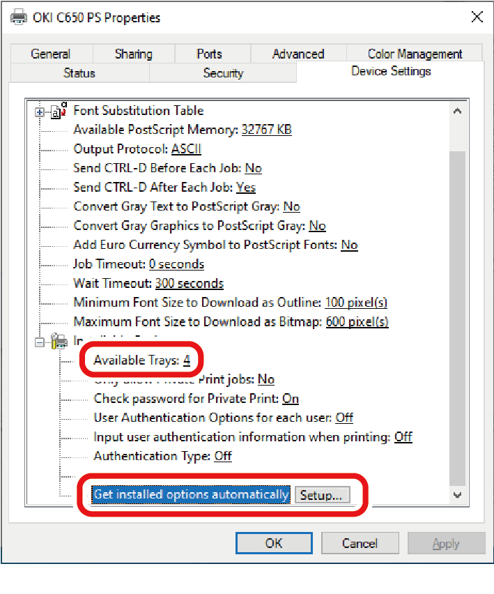 Setting the driver OKI