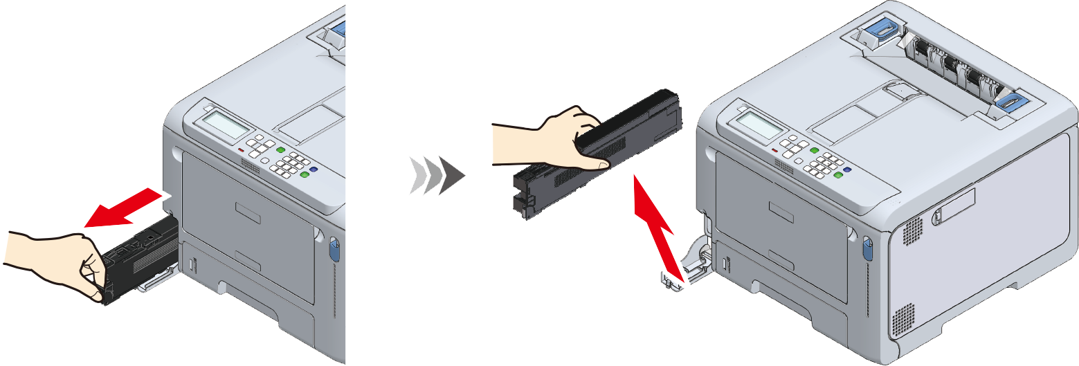 Replacing the black(K) toner cartridge and the waste toner box